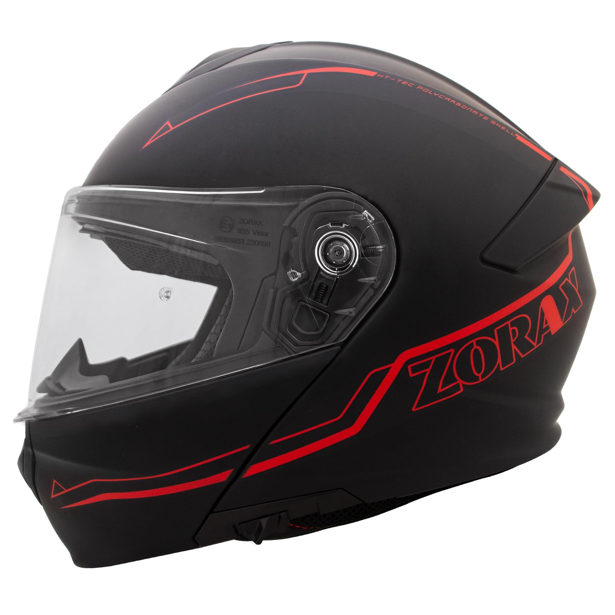 Zorax Matt Schwarz/Rot L (59-60cm) Klapphelm Integralhelm mit Doppelvisier Motorradhelm Damen und Herren ECE 2206 Genehmigt