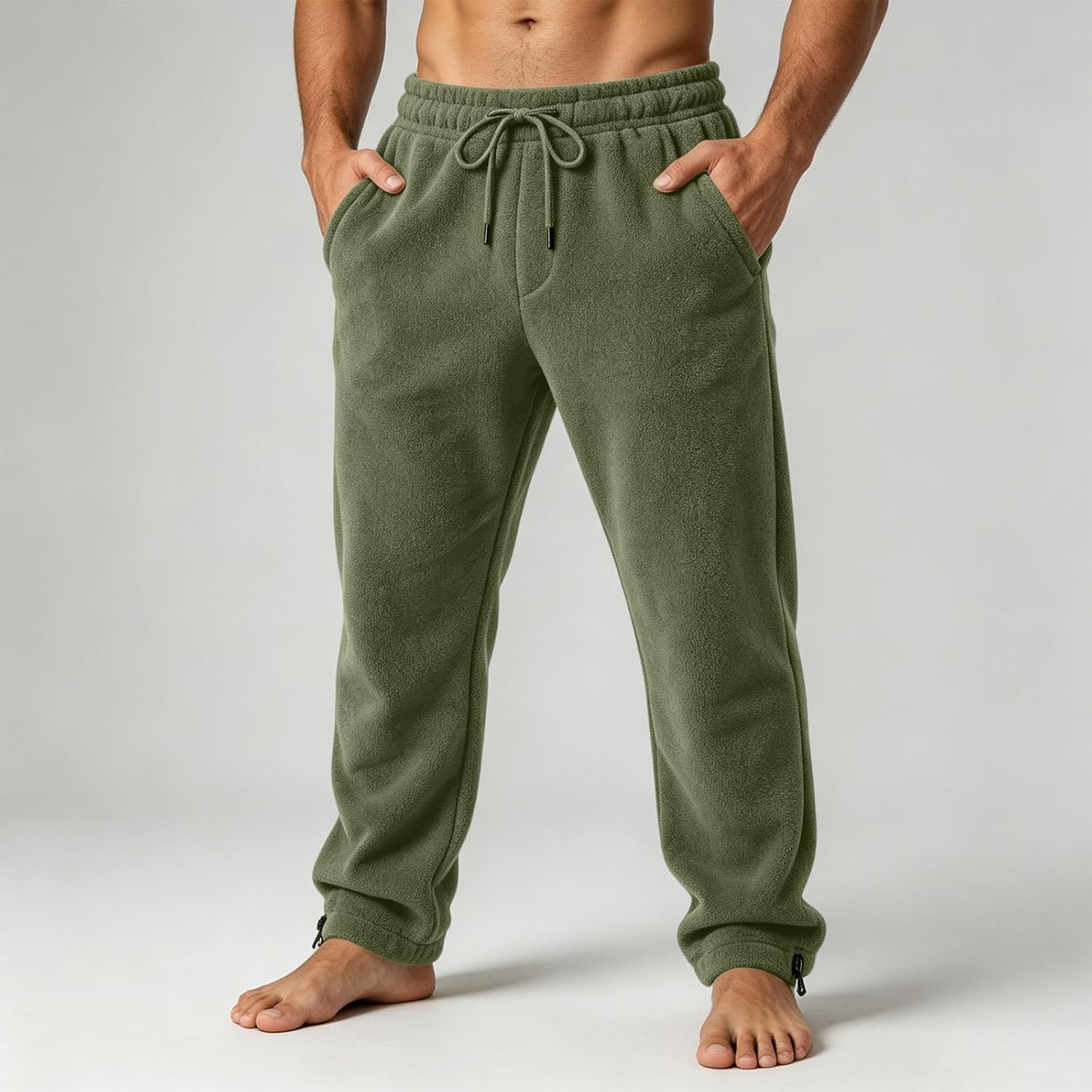 Men Fleece Jogger Pants Drawstring Tapered Sweatpants Pockets