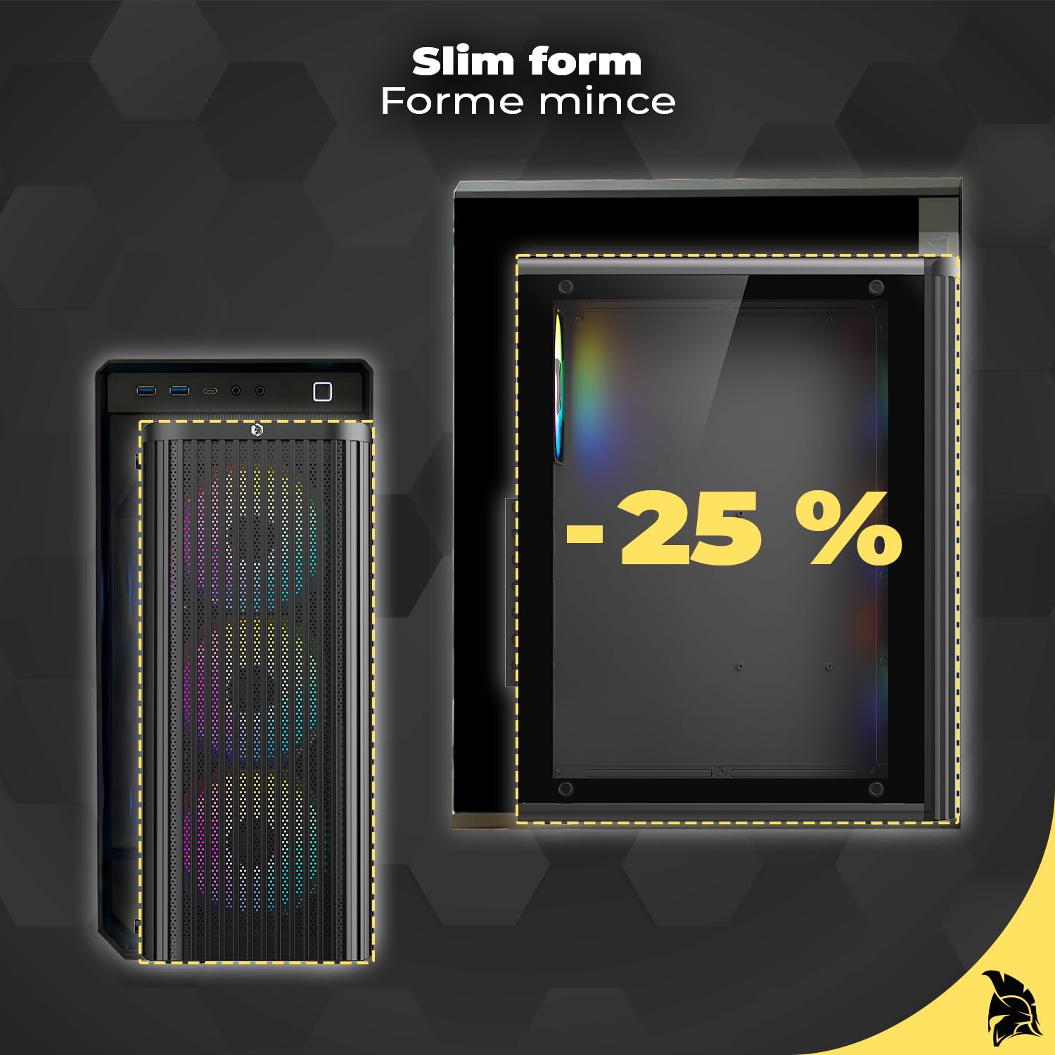 EMPIRE GAMING EC255 Slim Gamer Medium Tower ATX/mATX/ITX, Przedni Przepływ Powietrza z Siatki, 4 Wstępnie Zainstalowane Wentylatory RGB 120 mm, Szkło Hartowane, Chłodzenie 240 mm, GPU ≤265mm, USB3.0