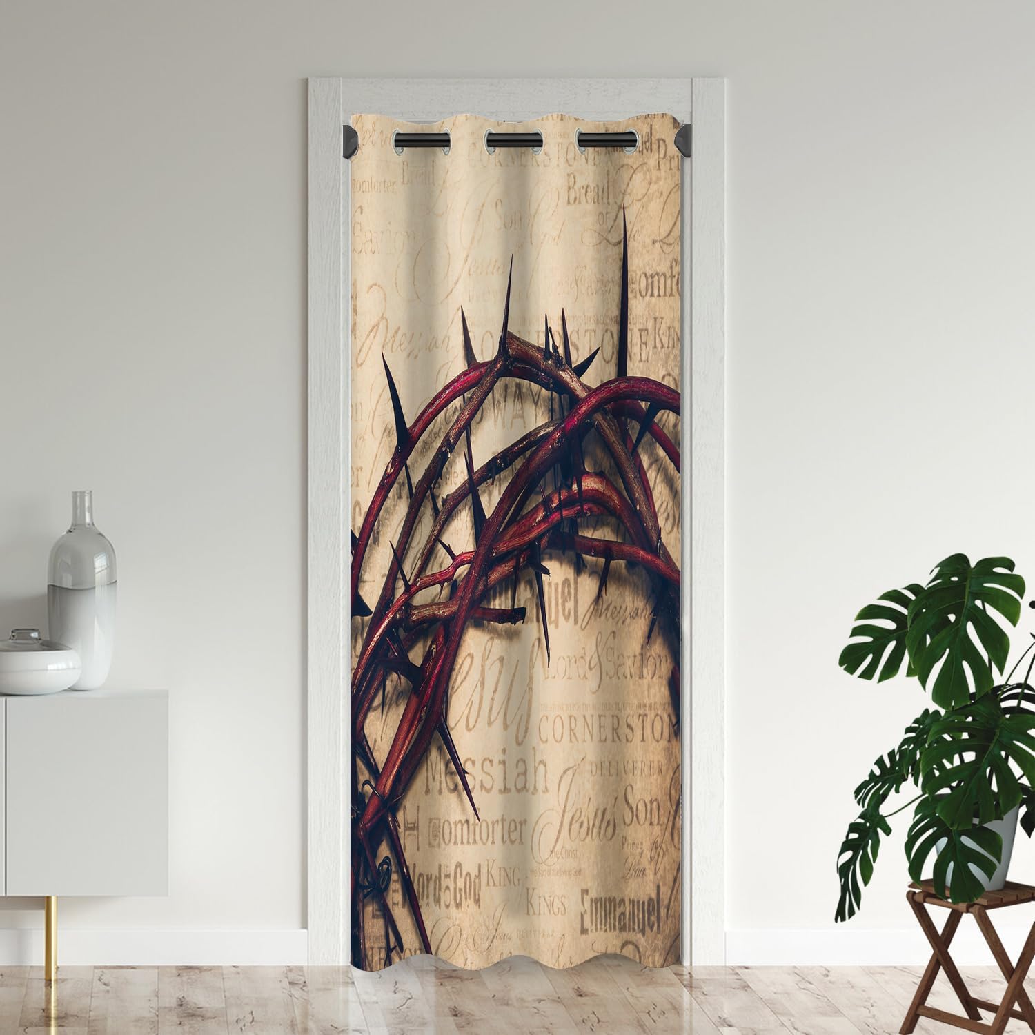 Christ Door Curtains for Doorways, Cross Easter Crucifixion of Jesus Christ Blackout Curtain for Kids Bedroom Closet, Grommet Thermal Insulated Privacy Door Drapes for Room Divider, 34"W x 80"L