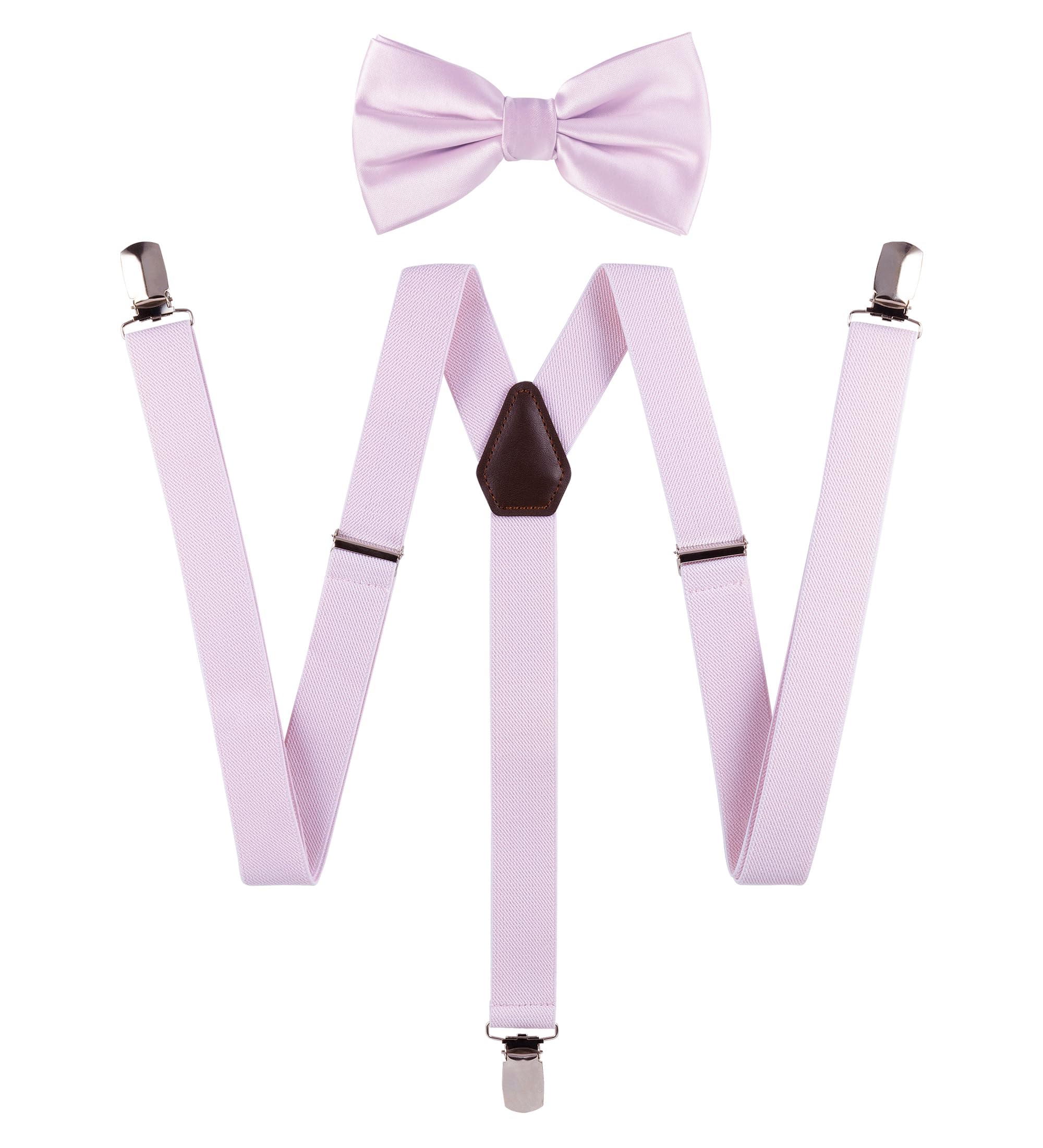TIE G Solid Color Men's Suspender + Woven Bow Tie Set for Wedding : Vivid Color, Adjustable Brace, Strong Clip, Elastic Band