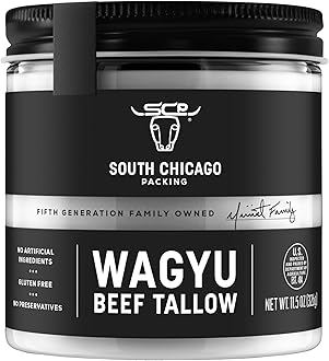 SCP South Chicago Packing Wagyu Beef Tallow, 11.5 oz Glass Jar, Perfect for Sealing, Sauté, Cooking, Frying, Keto Compatible, Paleo Compatible, Pantry Basic Item
