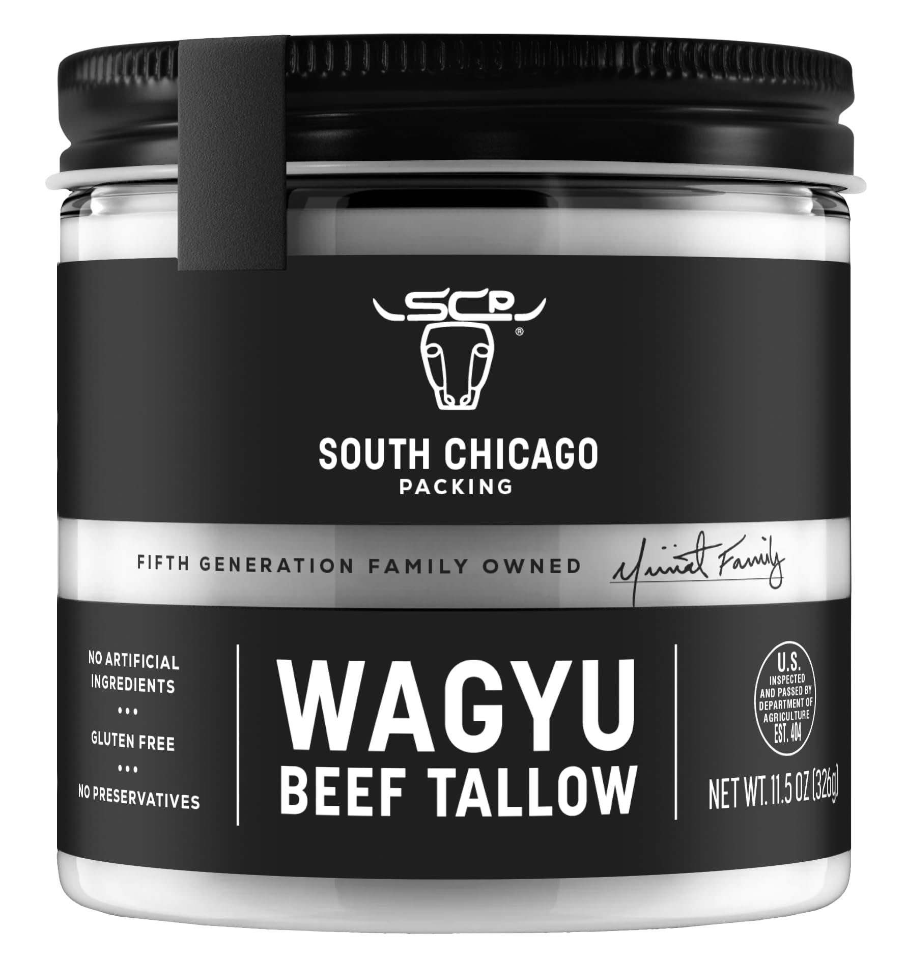 South Chicago Packing Wagyu Beef Tallow, 11.5 Oz Glass Jar, Perfect for Searing, Sauteing, Cooking, Pan Frying, Keto Friendly, Paleo Friendly, Pantry Staple