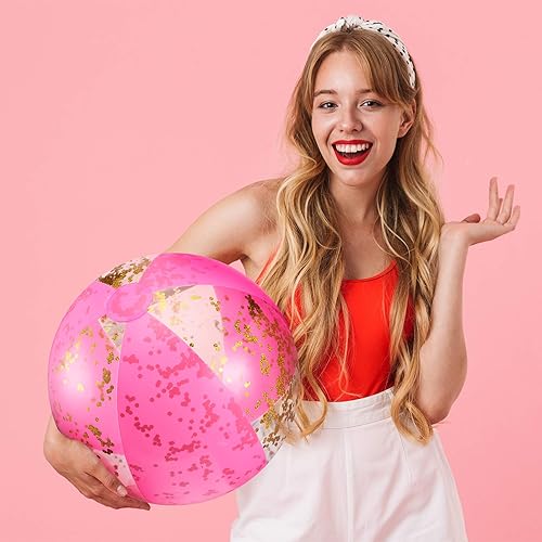 Miniatura 5 de Pelota inflable de 16 pulgadas con purpurina para playa confeti bolas de playa bolas de arena rosas para adultos niños niñas juguete de playa para