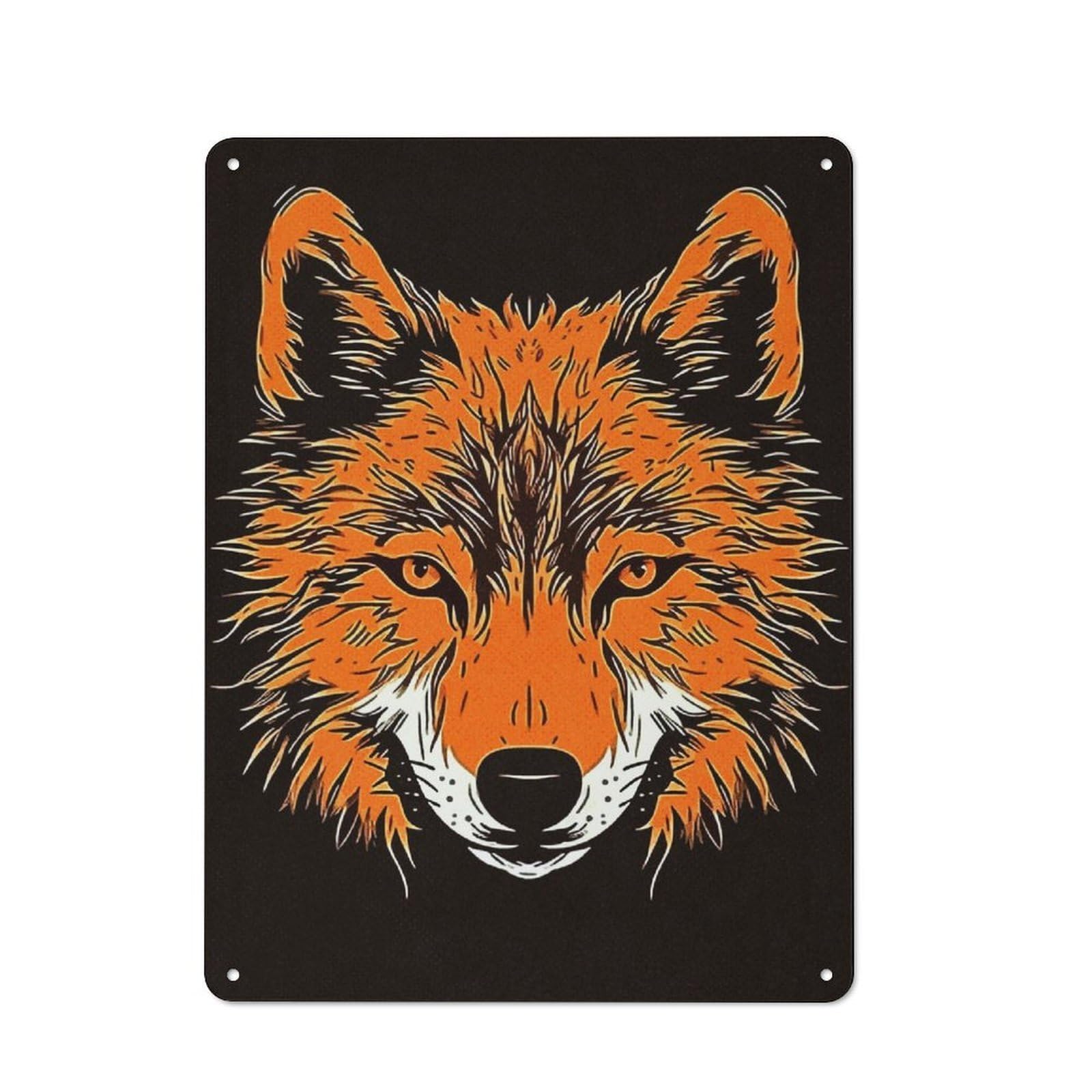 Junmoney Wolf Face Art Retro Metal Plaque 40X30cm For Lounge Or Reading Corner, Winter Wall Decor For Reading Corner Decorators