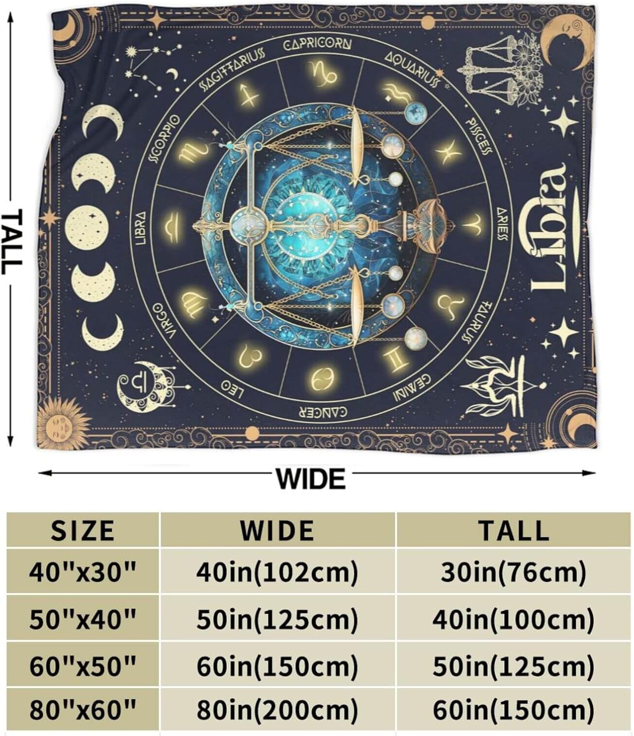 Libra Zodiac Blanket for Women Men, Secret Astrology Themed Design Printed Throw Blankets for Teens Adults Lap, Couch Bed, Warm Soft Cozy Blanket, 60"x 80"
