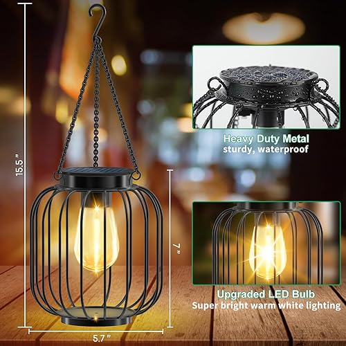 Miniatura 2 de TomCare Farol solar de metal luces solares para exteriores, impermeables, colgantes al aire libre, faroles decorativos alimentados por energía