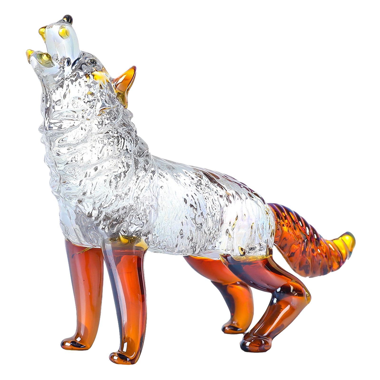 Figura de lobo de cristal de cristales, estatua de lobo aullido, escultura de animales de vidrio, pisapapeles coleccionable, decoración del hogar