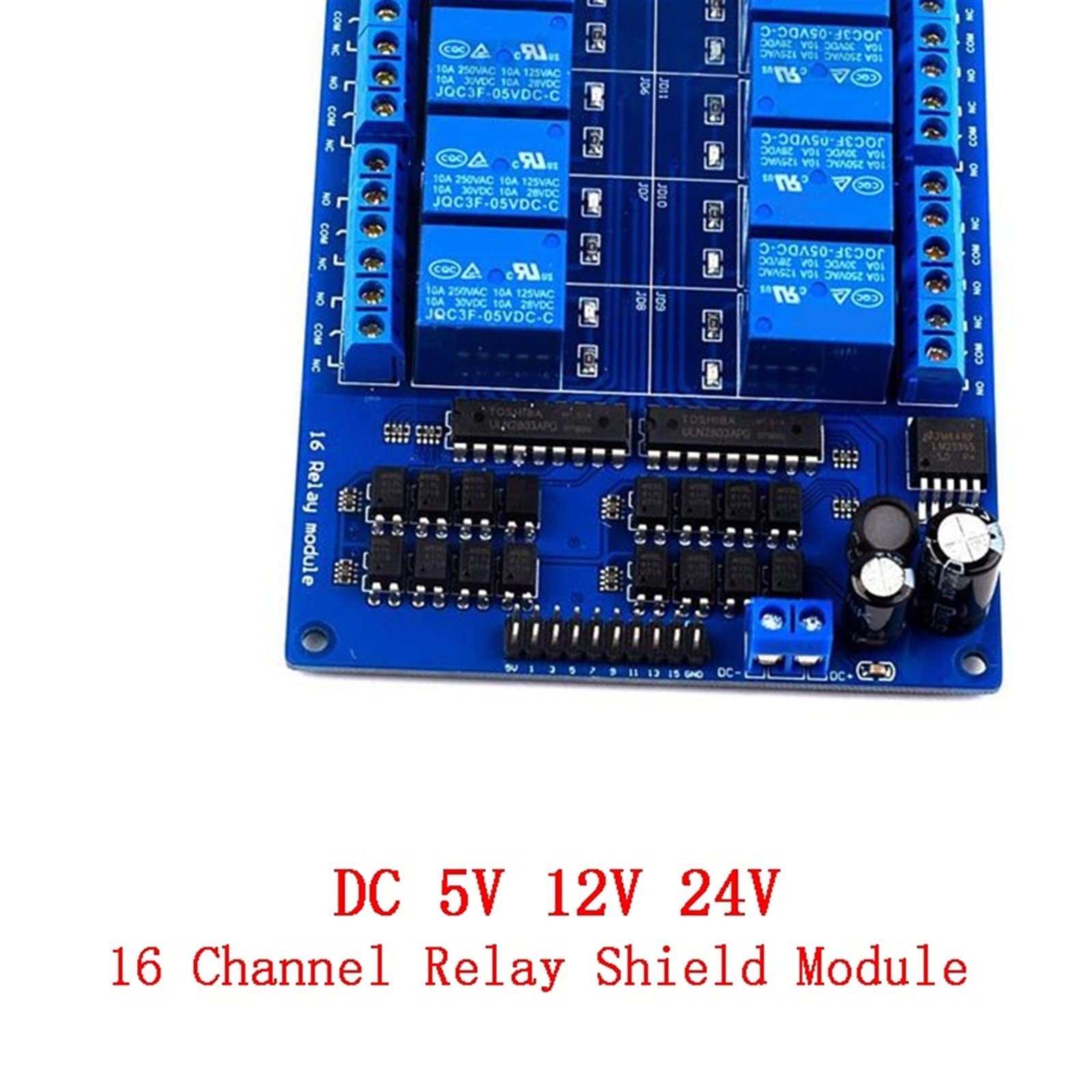 Módulo de protección relé 16 canales DC 5V 12V 24V con optoacoplador LM2576 interfaz microcontroladores potencia for Kit bricolaje(12v 16Channel)
