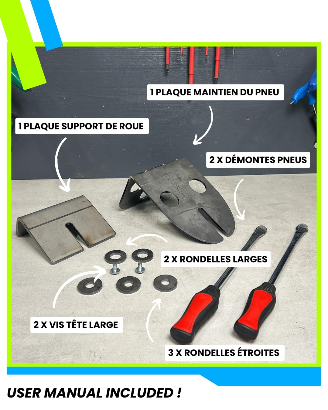Générique Outil Montage Pneu Trottinette Plein Gonflable Électrique - kit plaques + vis + démonte Pneu - 6"/8/8.5"/9/10"/11/12"/14/16" Pouces draisienne gyro Chambre à air/tubeless/Dur Plein