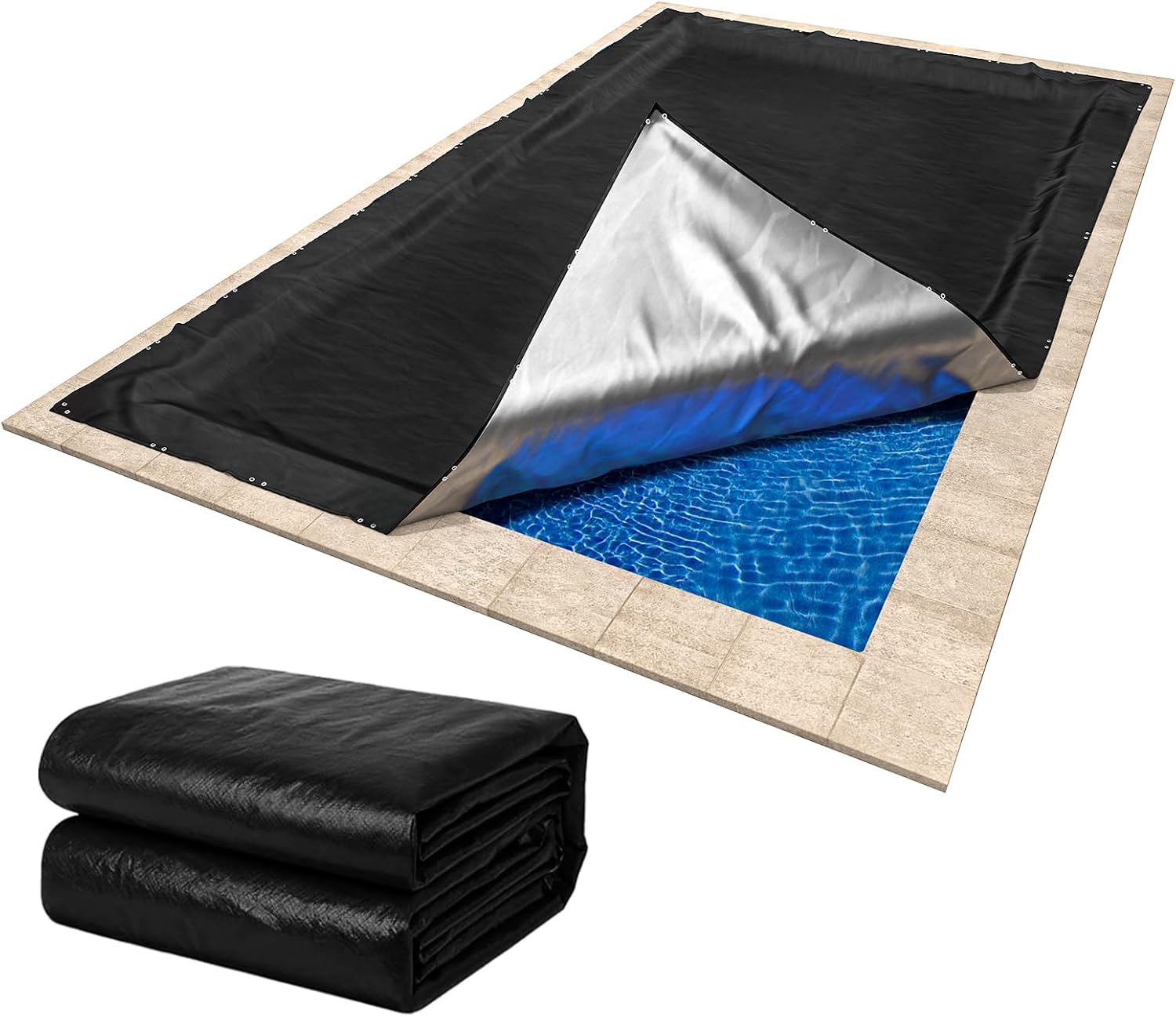 MR. COVER 25FT×45FT Rectangle Pool Cover, Solar Covers for Above Ground Pools, Summer Pool Cover Protector with Cover Accessories, Round Hot Tub Cover Ideal for Waterproof and Dustproof (Black)