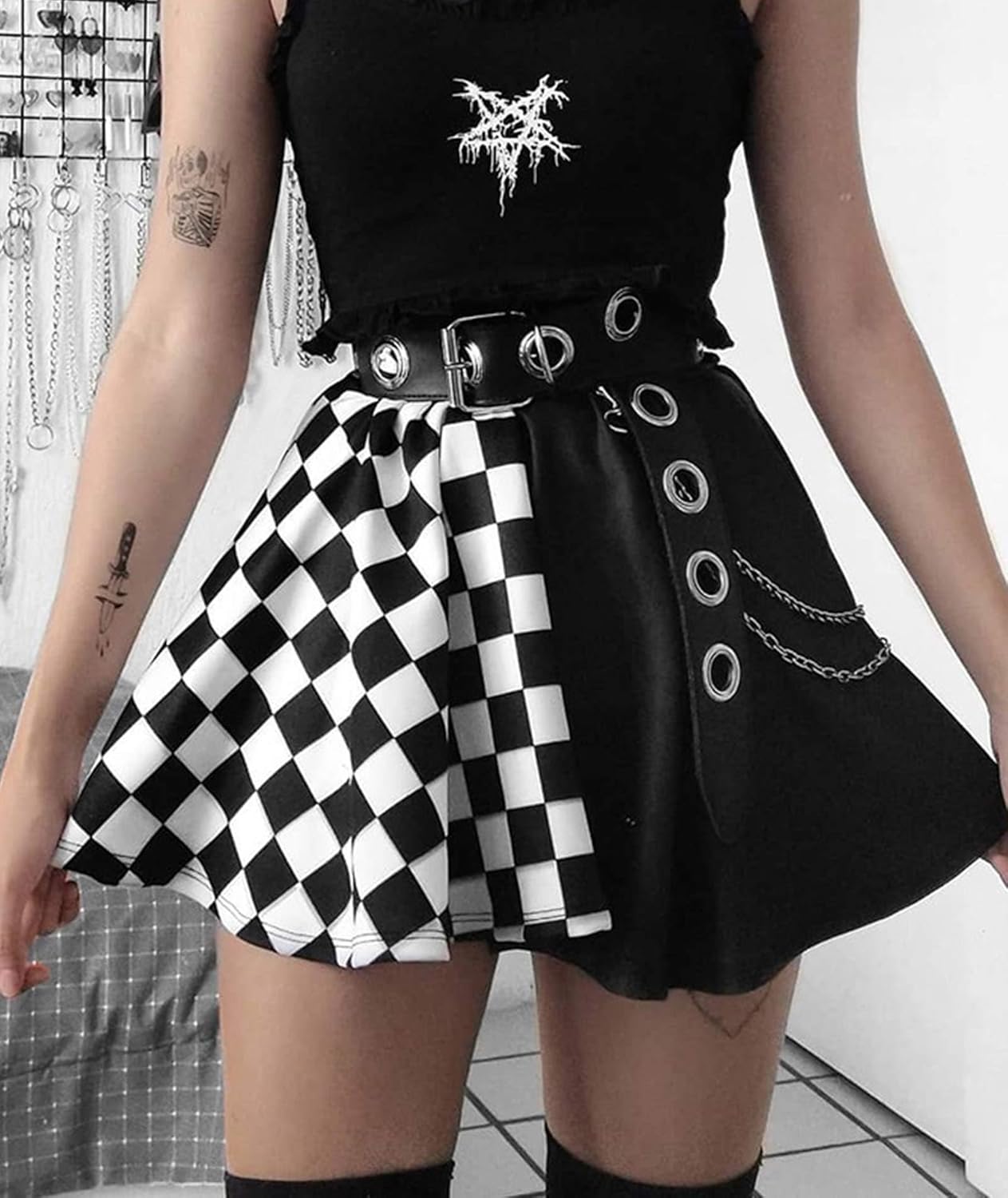 xxxiticat Women's Flared Checkerboard Mini Skirt Girls High