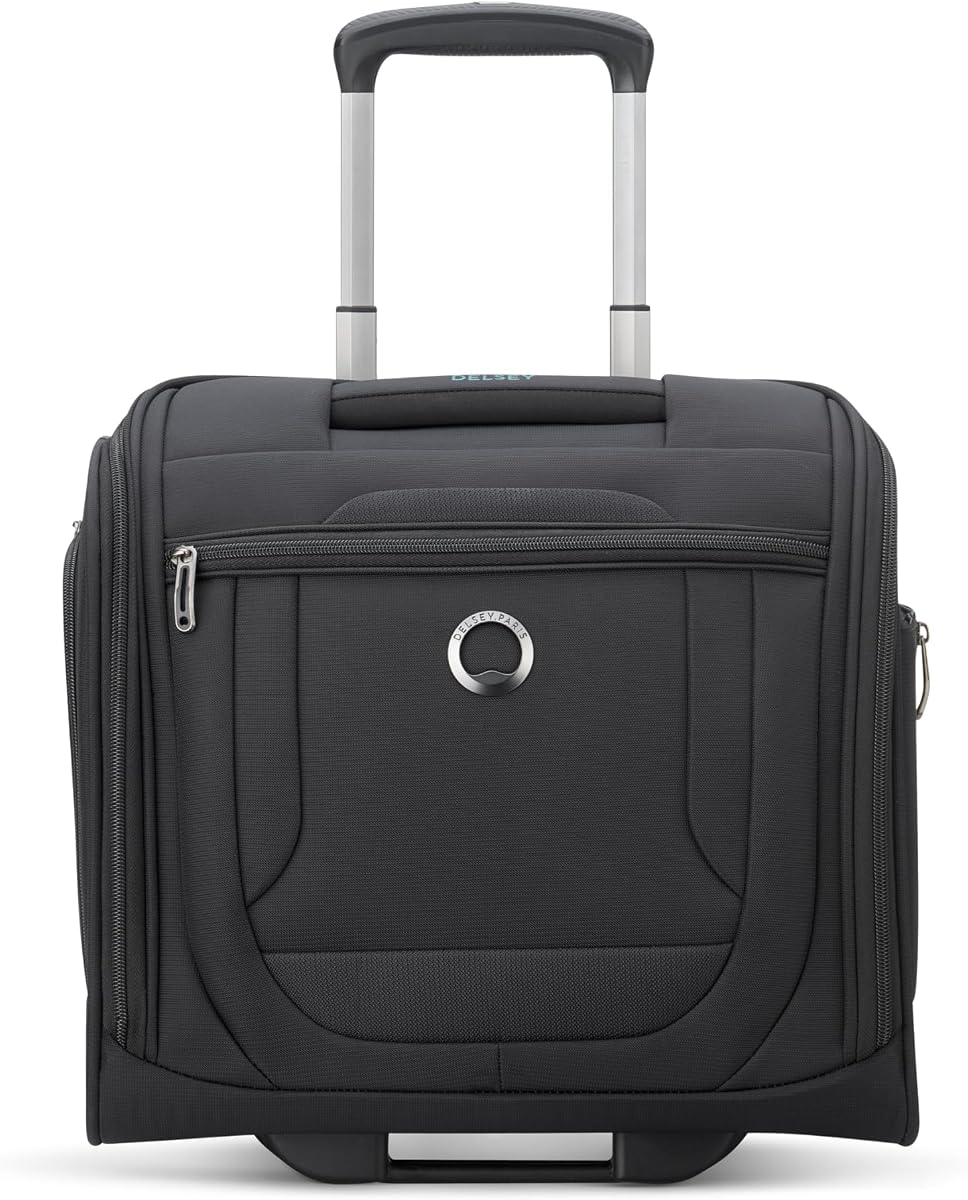DELSEY PARIS Helium DLX, Equipaje de mano lateral de 16 pulgadas, Negro | Bajo el asiento con 2 ruedas, Softside, Construcción ligera, Funda para portátil, Mango ergonómico de carrito multiposición