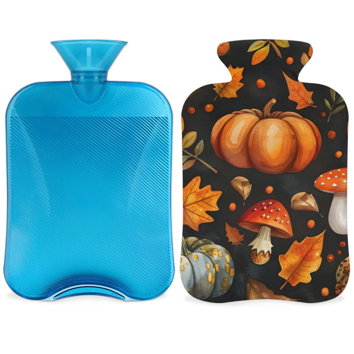 Hot Water Bottle with Soft Cover,2L Thanksgiving Pumpkins Hot Water Bag for Hot and Cold Compress, Hand Feet Warmer, Oil Painting Pumpkin Rubber Hot Cold Water Bottle Halloween Christmas Decorations