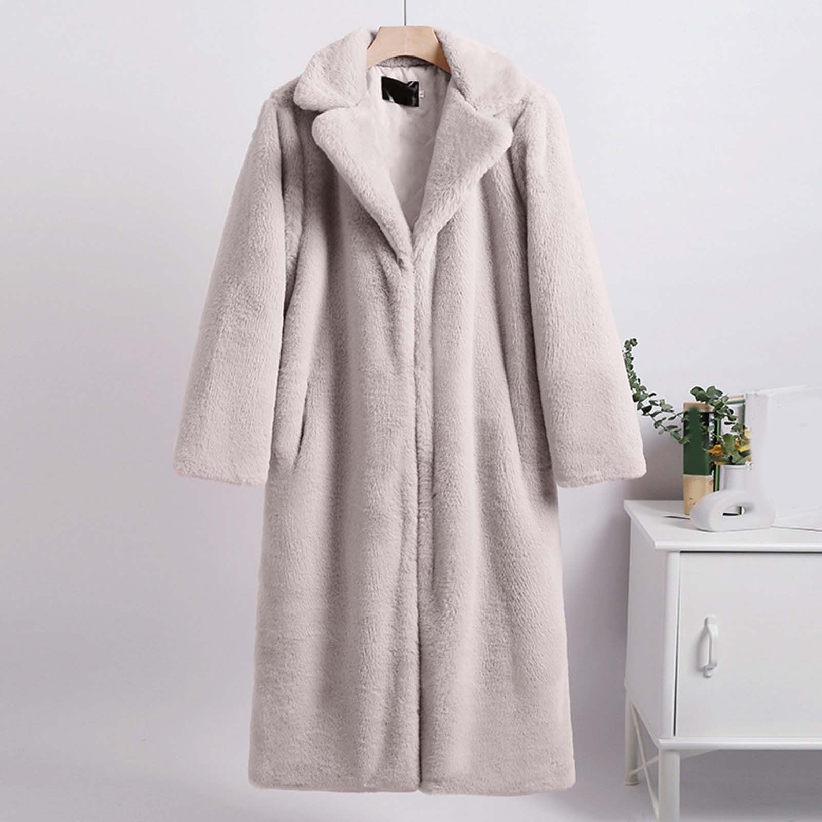 Generisch Abrigo de invierno para mujer con forro polar cálido de pelo sintético y cuello de traje (P, XL)