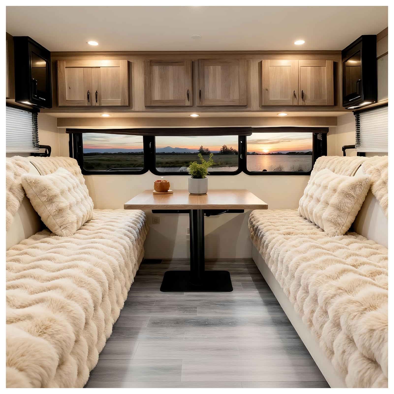 Caravan Seat Cover Thick Plush, Non-Slip Sofa Slipcover for Camper Motorhome Warm RV Dinette Cushion Covers Bench Seat Protector Soft Couch Cover for Travel and Living (Light Camel,90*160cm)