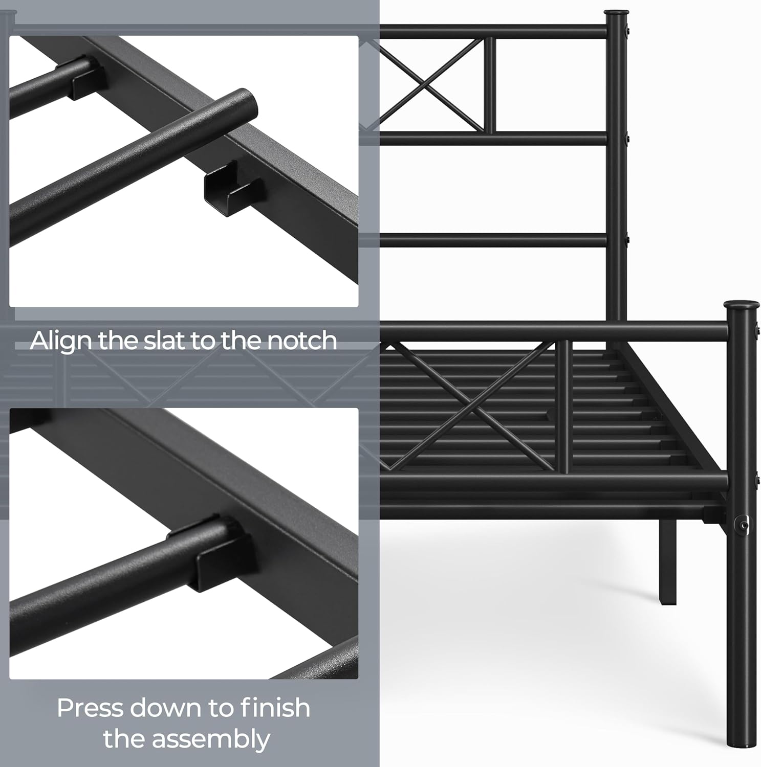 Yaheetech Twin Metal Platform Bed Frame Mattress Foundation with Headboard and Footboard No Box Spring Needed Under Bed Storage Steel Slats Black - Image 5