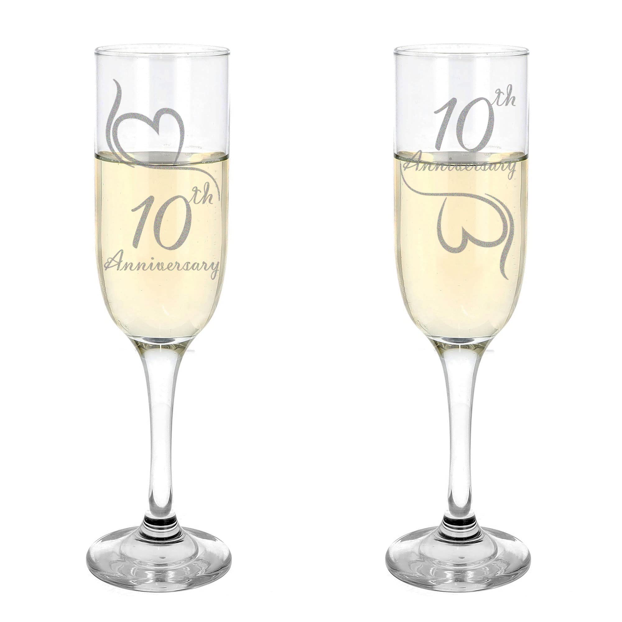 Always Looking Good 10th Wedding Anniversary Set of 2 Engraved Champagne Flute Glasses, Transparent, 210ml