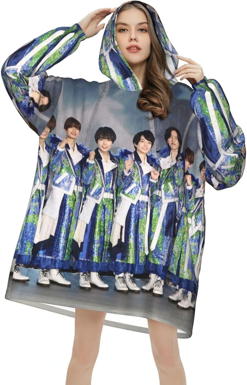 [Fasedate] なにわ男子 (2) 着る毛布 冬服 長袖 防寒 フリースフード付きブランケット 部屋着 七分袖 ゆったり 大き