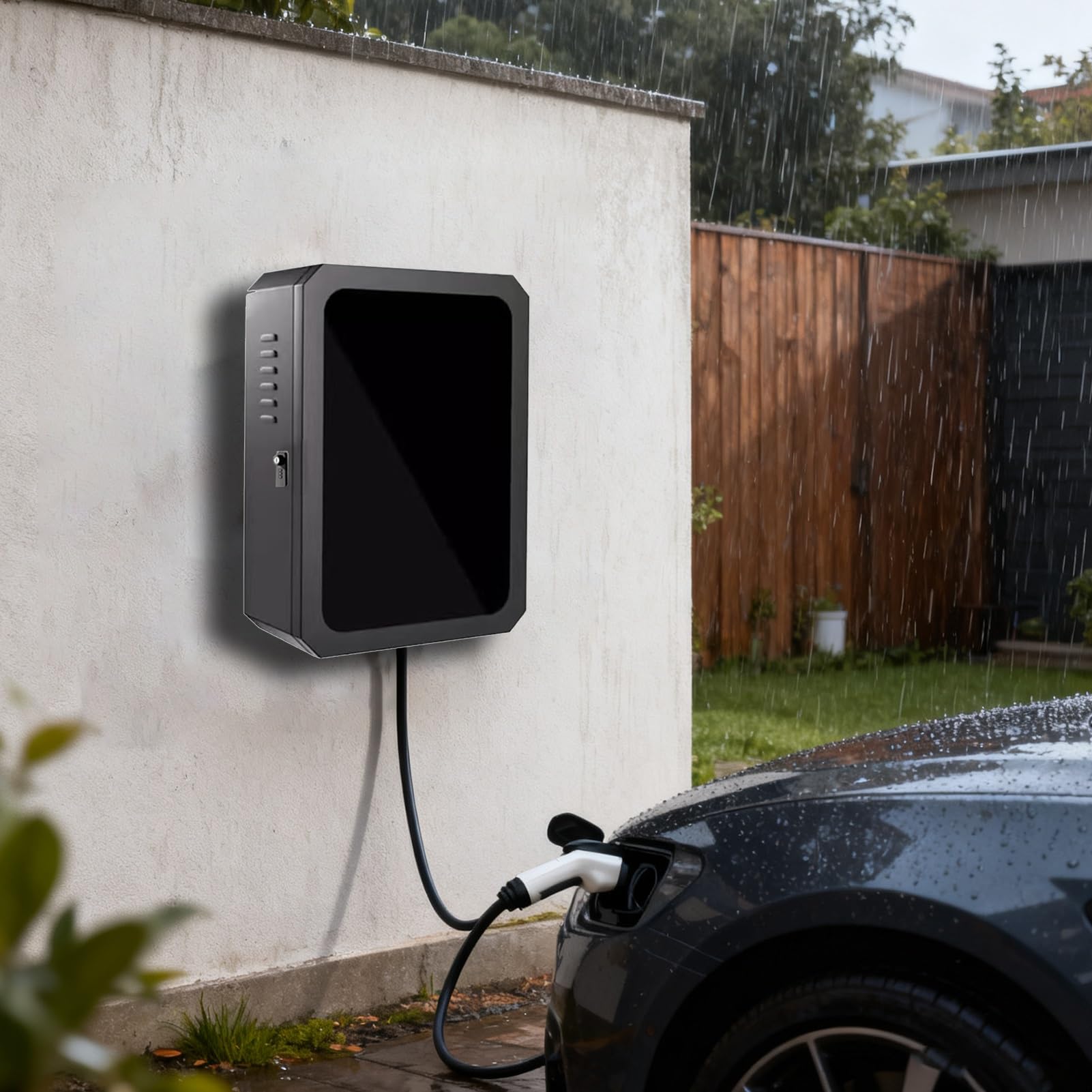 Ladesäule Ladestation Universelle, Abschließbare Schutzhülle für Elektroauto-Ladegeräte, Wandhalterung für Ladeboxen, Gehäuse für Elektroauto-Ladegeräte Halterung Handy-Anschluss(Black)