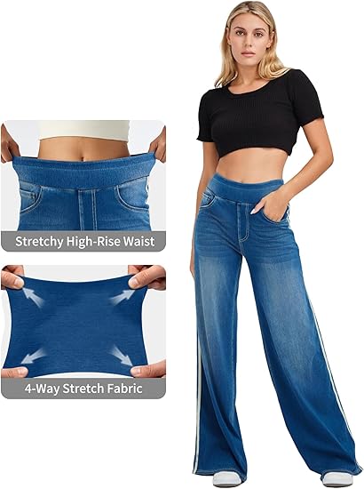 LaiEr Women's Wide Leg Jeans Unique Color Block Design