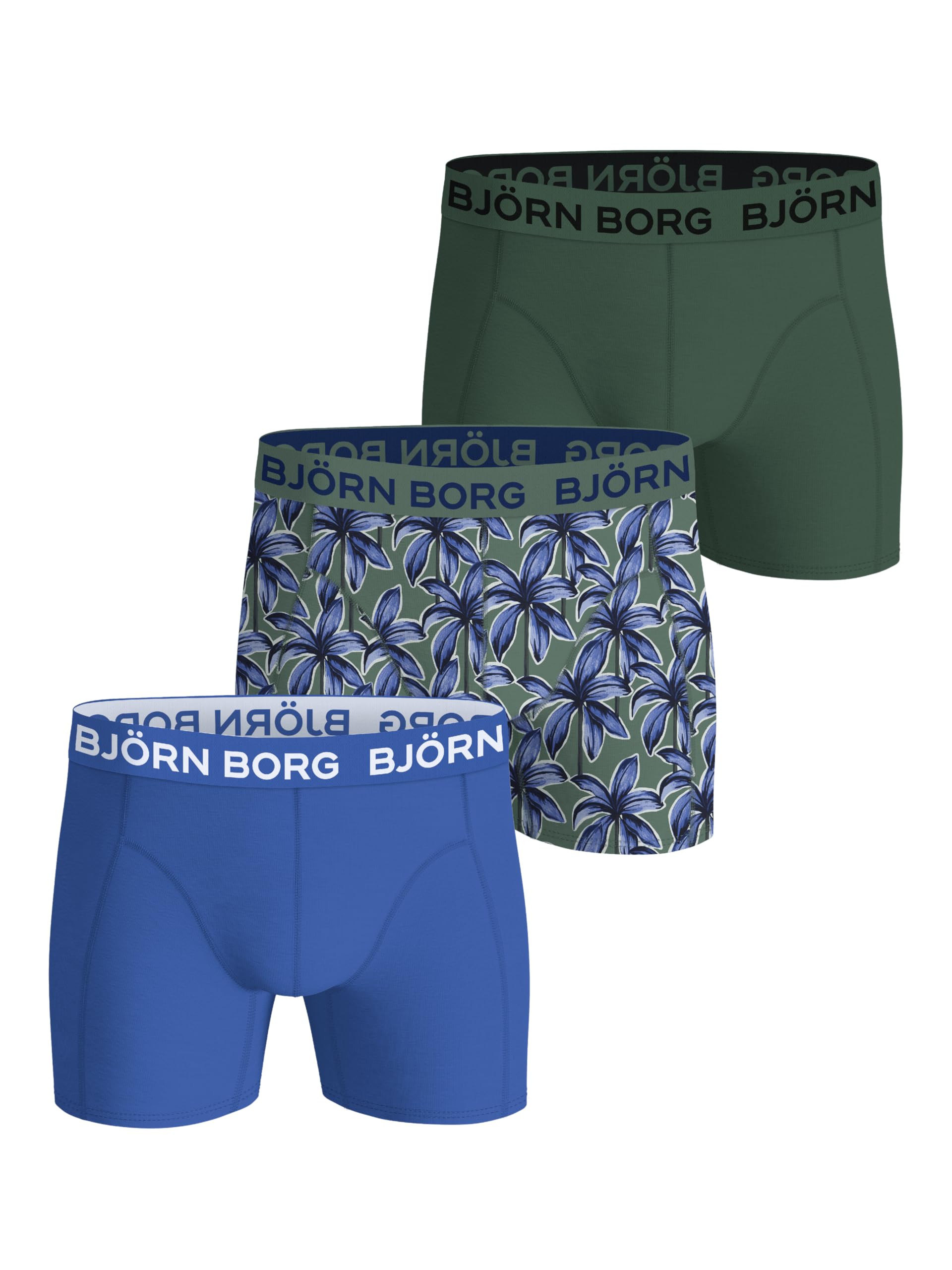 Björn Borg Men's Blue, Green, Print Cotton Stretch Boxers (3-Pack) – Soft, Breathable Underwear With Comfort Waistband (Uk, Alpha, M, Regular, Regular, )