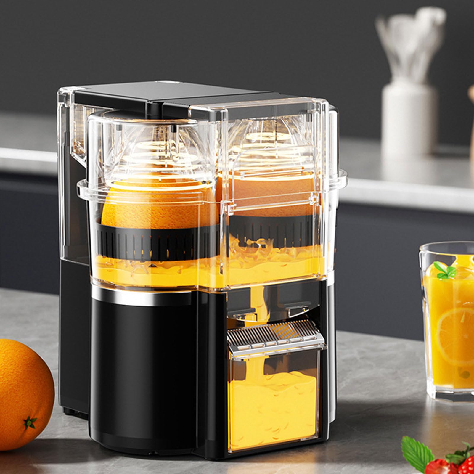 Exprimidor de Cítricos Eléctrico, Exprimidor Rápido de 20 Segundos con 8 Ranuras, de Naranjas Inalámbrico de 500 Ml de Capacidad para Limón, Pomelo, Frutas de hasta 90