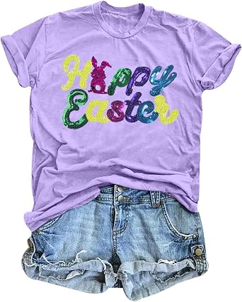 Happy Easter Shirt Women Cute Graphic T-Shirt Easter Gift Tee Tops