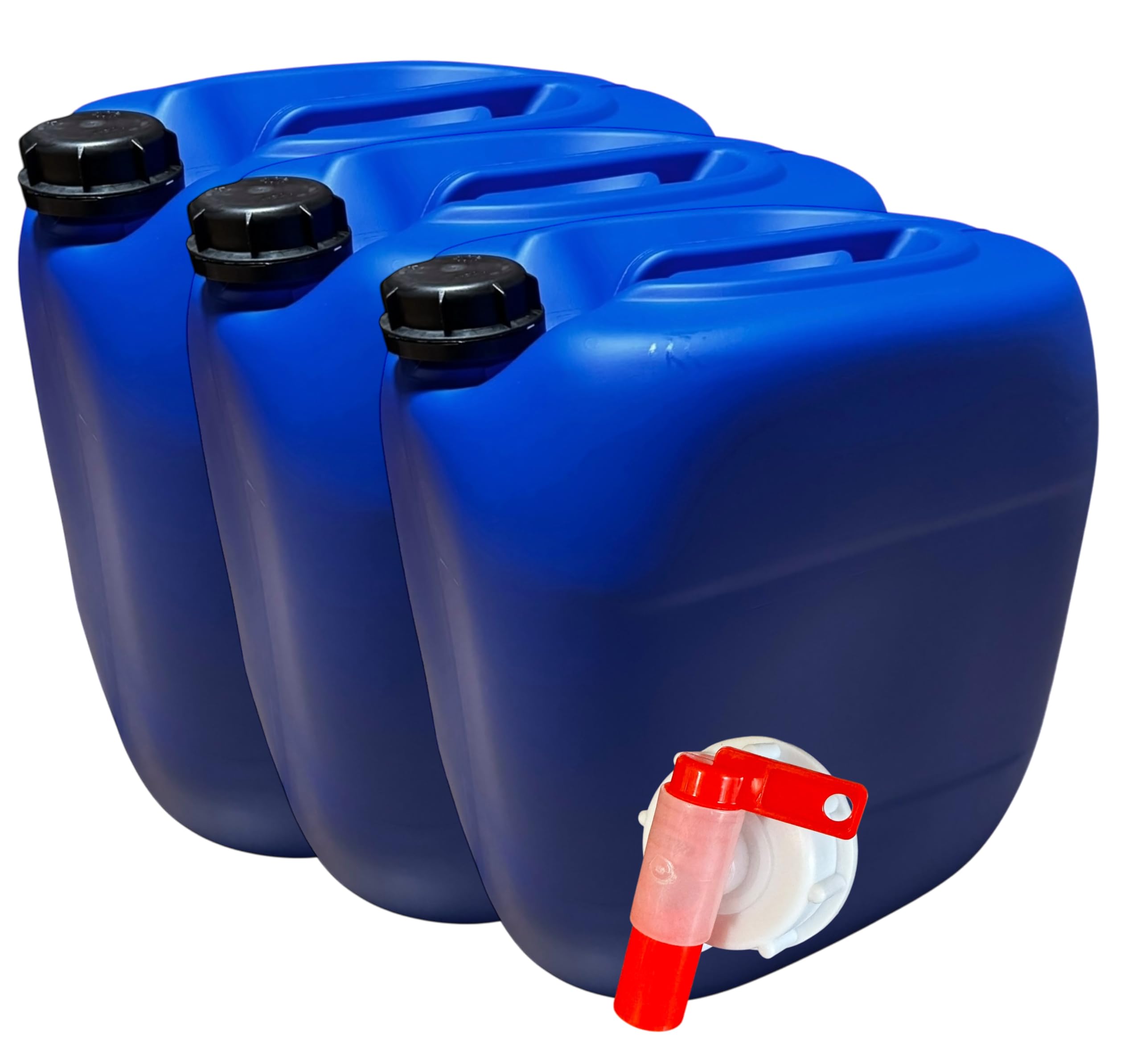 American Style - Lot de 3 x Bidon Jerrican Plastique 30 Litres bleus PEHD avec Bouchon DIN 61 | Empilable, Alimentaire, Résistant | Stockage Eau, Huiles, Produits Chimiques