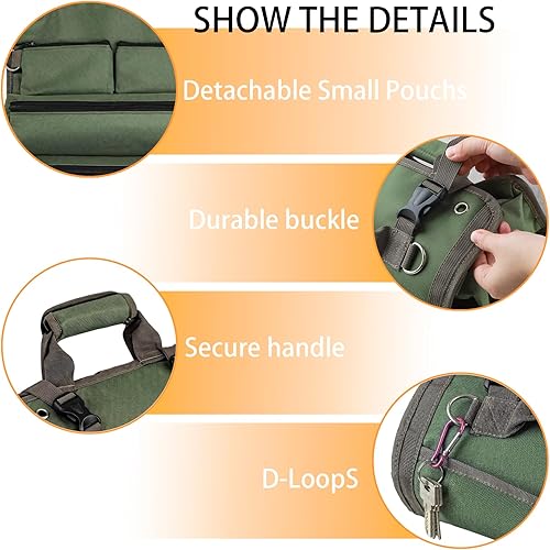 Miniatura 4 de Bolsa de herramientas enrollable, organizador de bolsa de herramientas con 2 pequeñas bolsas desmontables con cremallera. El rollo de herramientas