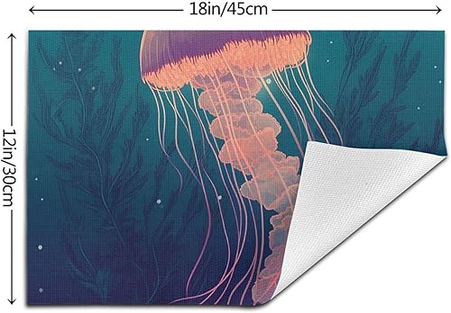 Miniatura 2 de 6 PCS PVC Placemats Set Place Mats Jellyfish Illustration Non-Slip Weave Place Mats 12" x 18" Farmhouse Table Mat Set for Family Dinners Wedding