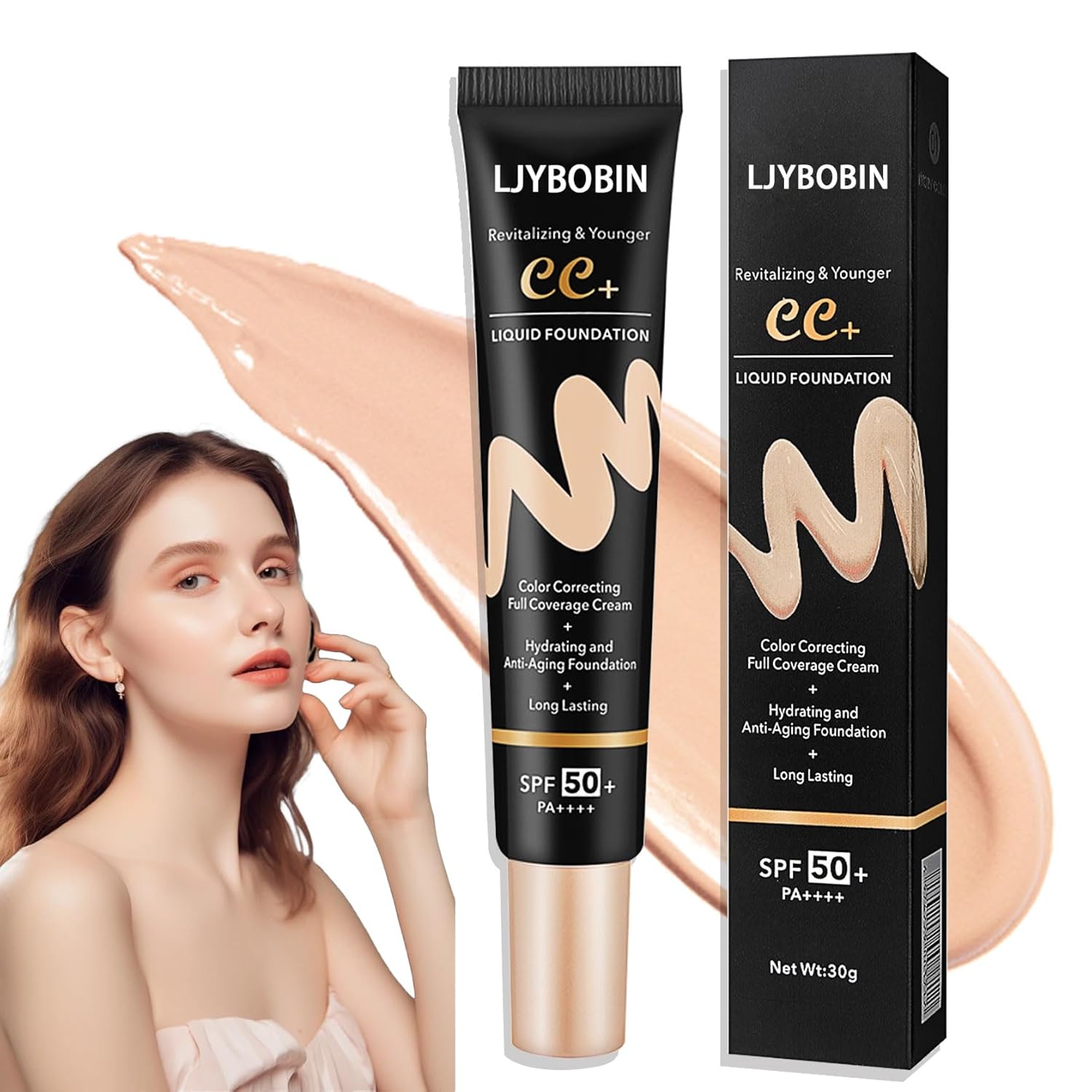 Hydrating CC Cream with SPF 50+ PA++++,Waterproof Flawless Concealer Full Coverage BB Cream for All Skin Types,Long Lasting Moisturizing Full Coverage Liquid Foundation for Men & Women（Natural）