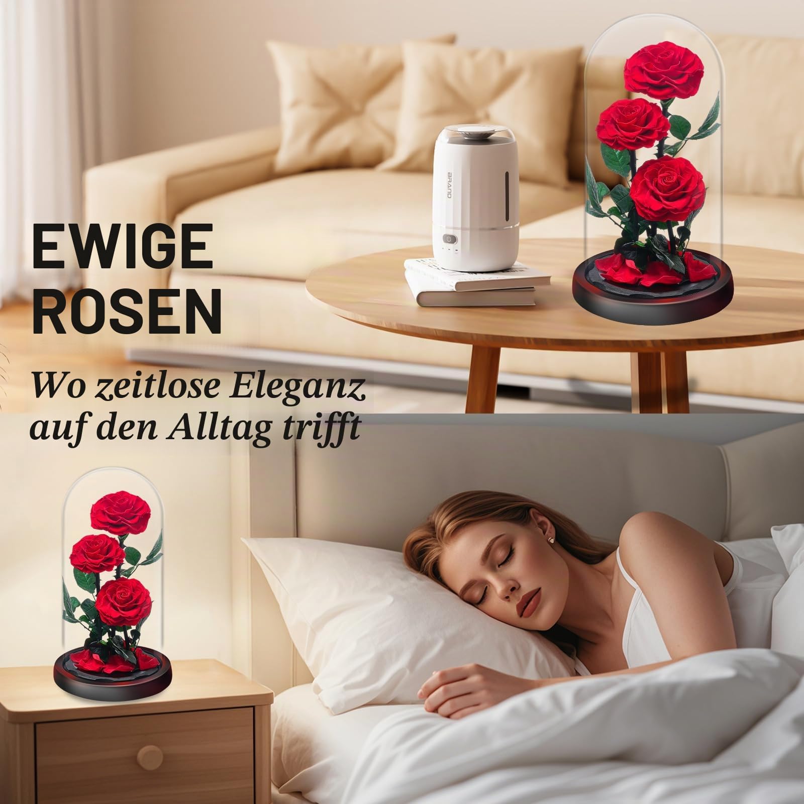 Ewige Rose im Glas, Drei Rote Rosen, Konservierte Echt Blume für 5 Jahre, Infinity Rose, Besondere Geschenk für Frauen, Mama, Freundin, für Sie, zum Valentinstag, Jahrestag, Geburtstag, Muttertagn