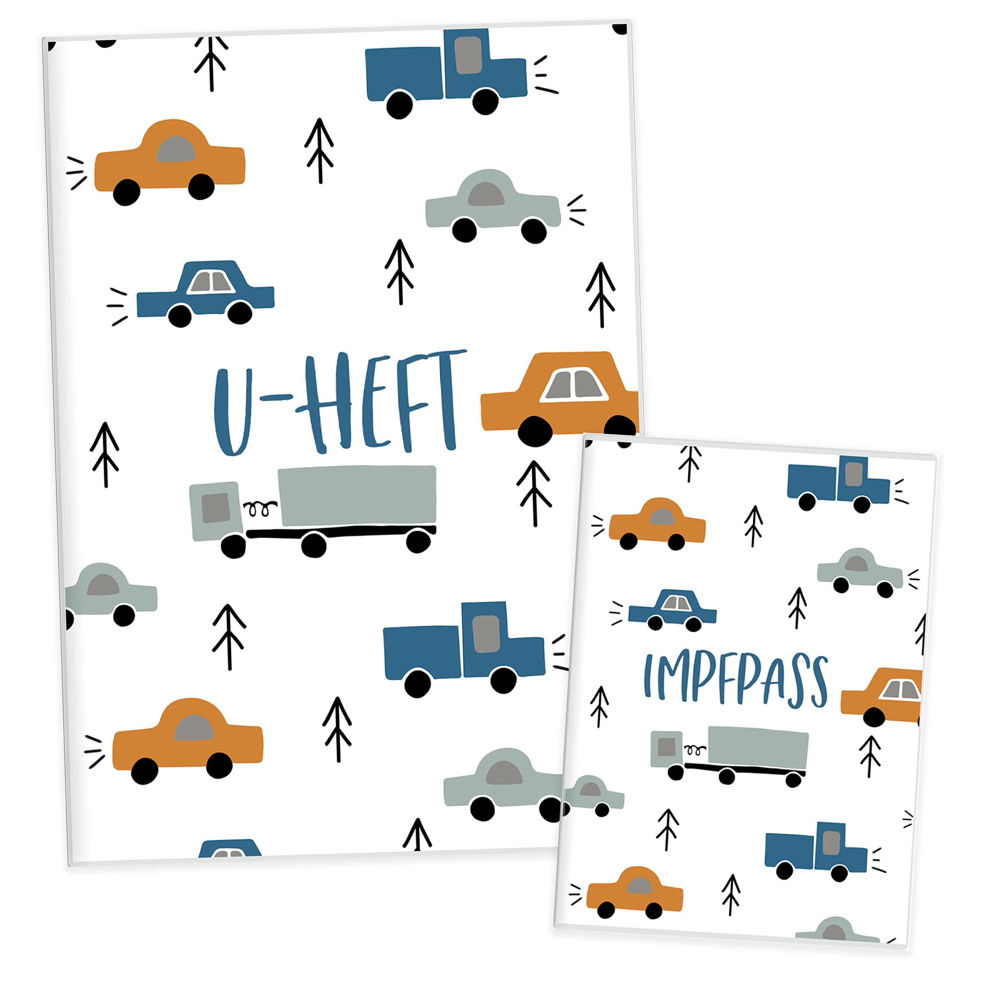 HIMMEL.HERZ.PAPIER® U-Heft-Hülle inkl. Impfpass Hülle - 3- teiliges Set - Hochwertige Hülle für Untersuchungsheft und Impfpass deines Kindes - Autos