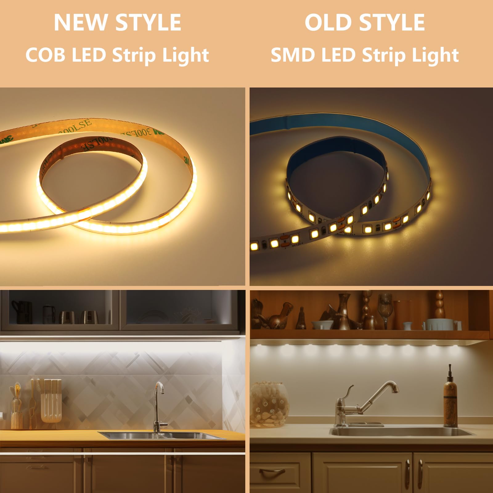 BENLUN 12V COB LED Streifen Unterschrank Beleuchtung Küche 10m CRI 93 | LED Strip Schneidbar Selbstklebend 8W/m mit Dimmer und Netzteil für Schrankbeleuchtung, Akustikpaneele
