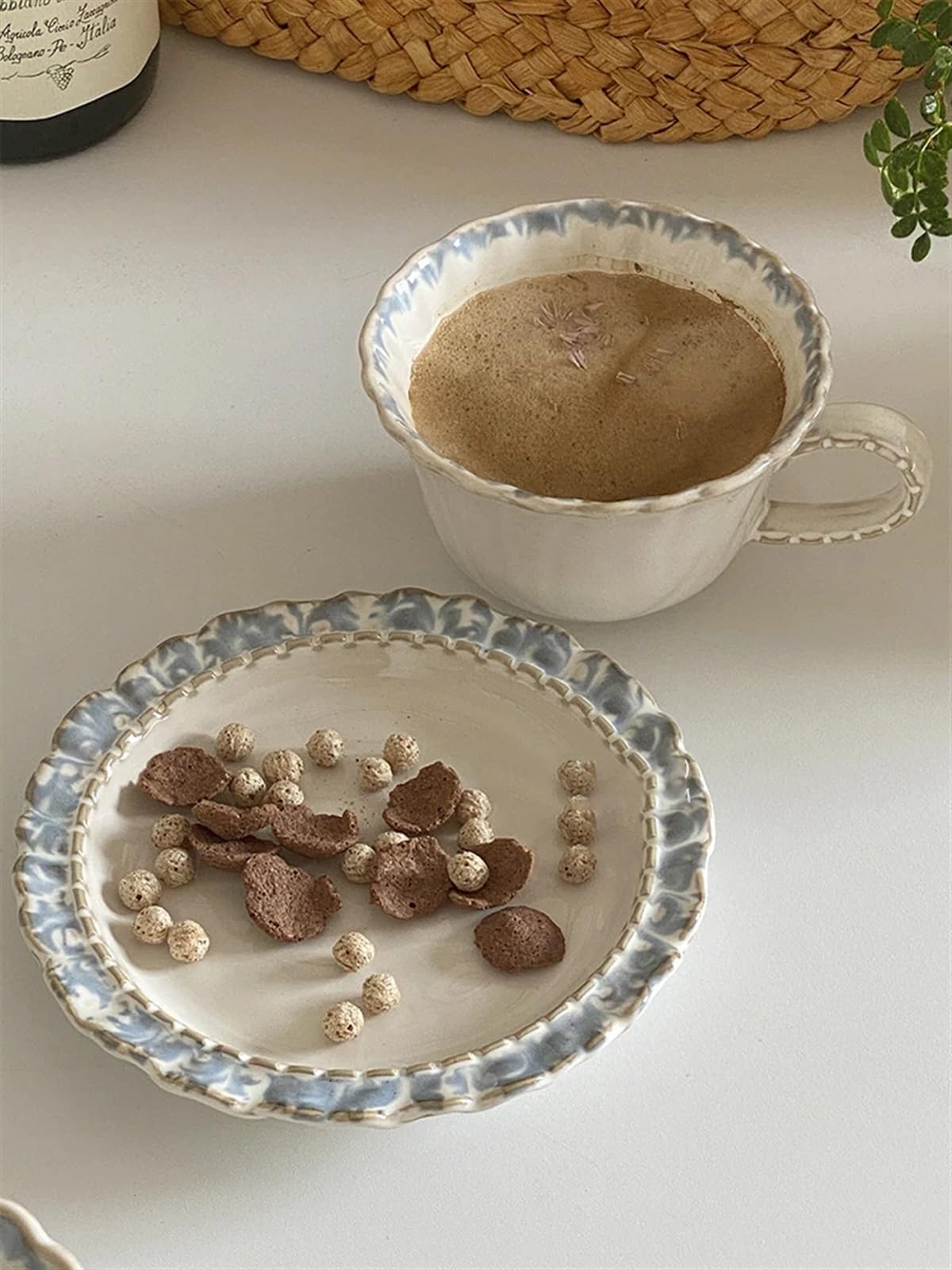 Juego de taza café cerámica 300 ml, juego, té negro la tarde, platos y cuchara Para Todo Tipo de Bebidas(03)