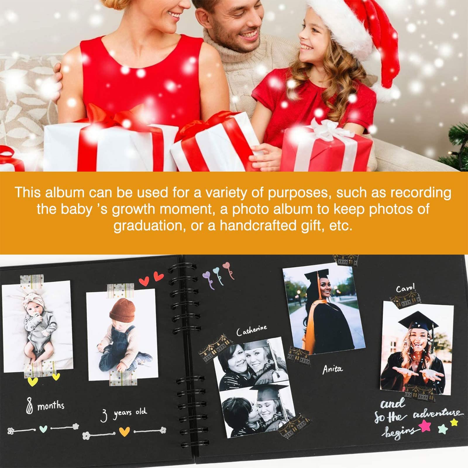 Album Fotografico Fai Da Te In Cartoncino Nero 250g: Formato 15x21,5 Cm, 60 Pagine Per Foto, Ricordi E Scrapbooking - Stile Vintage