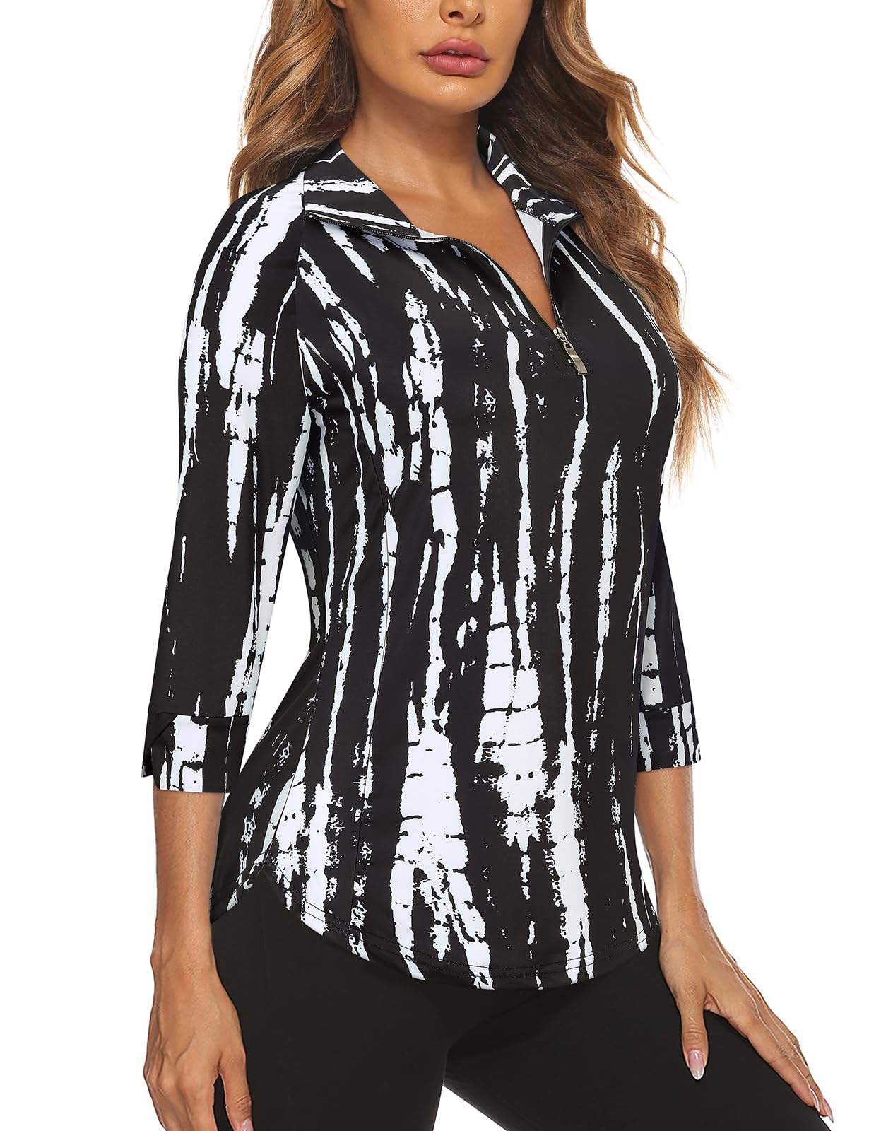 Cucuchy Style Womens Golf Shirt 3/4 Sleeve Quarter Zip Workout Tennis Tops Quick Dry UPF 50+ Shirts