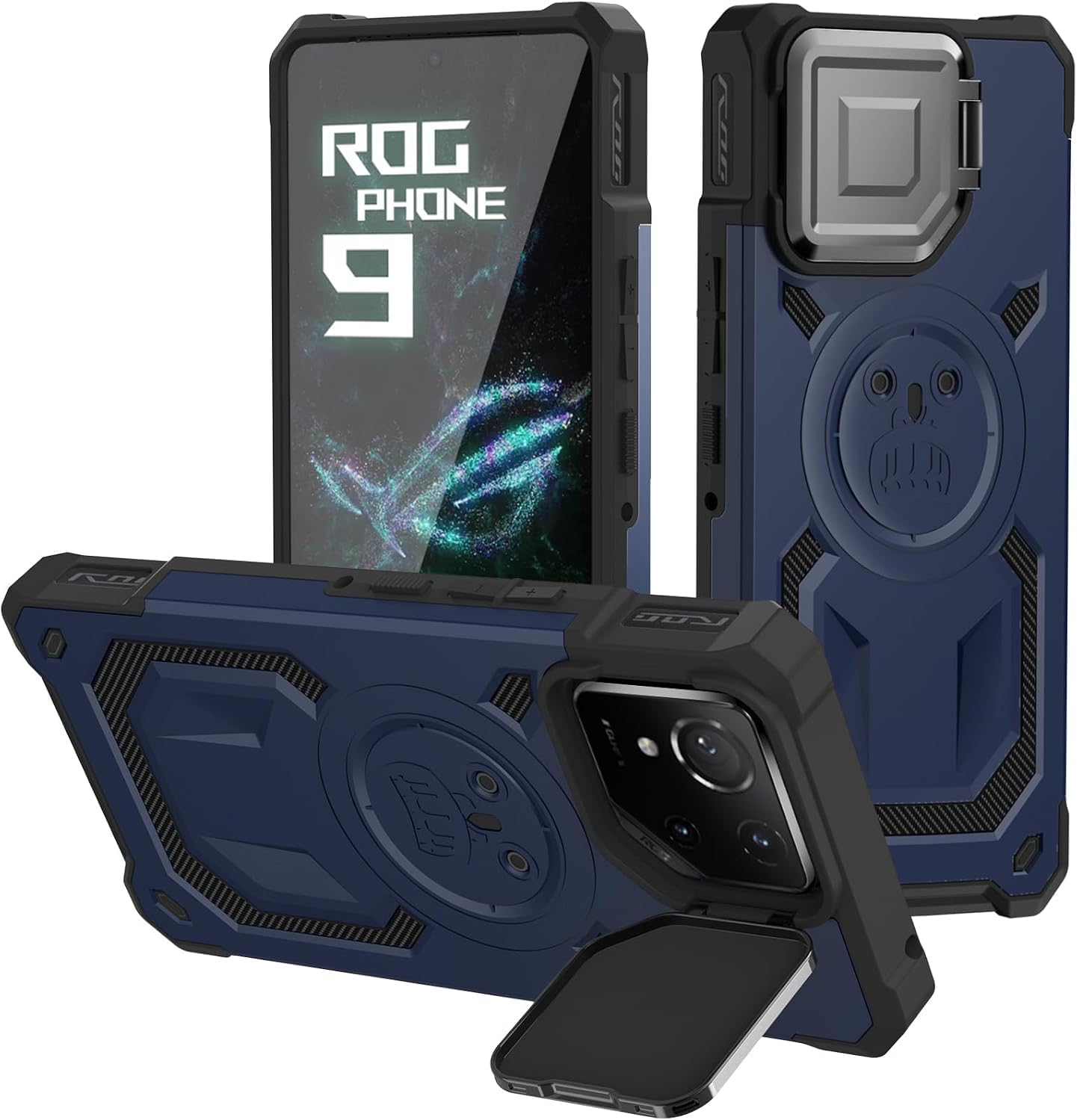 HikerClub Case for ROG Phone 9 and ROG 9 Pro (2024) with Camera Stand, Compatible with Air Trigger, Built in Len Cover Military Grade Shockproof Protective Case Blue