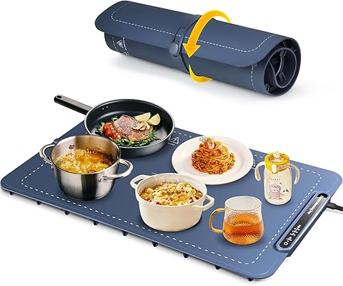Tapete de calentamiento de alimentos, bandeja de calentamiento eléctrico de silicona de superficie completa con 3 ajustes de temperatura de nivel,
