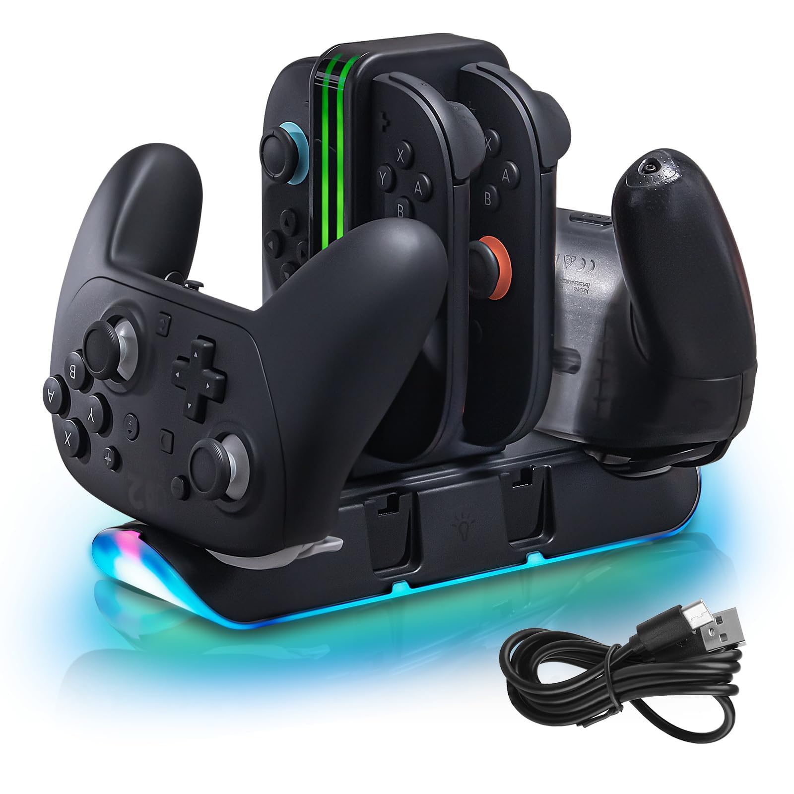 Switch 2 Controller Charger Dock – Charge 4 Joy-Cons & 2 Pro Controllers – Fast Charging RGB Station with LED Indicators & Touch Control – Compatible with Nintendo Switch 2/1/OLED — view 9