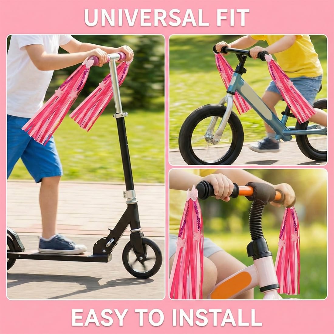 Nastri Manubrio per Bicicletta Bambini con Nastrini Decorativi e Fiocchi Colorati