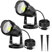 Landscape Lights - 5W 110V Outdoor Spotlight - Waterproof IP65-3000K Cool White LED Landscape Lights - 5ft Cable for Yard Garden Patio Driveway House Include Spike 2 Pack
