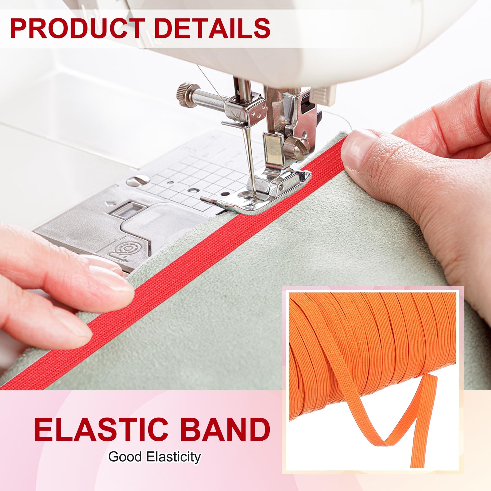PATIKIL Elastic Bands 6mm x 45 Meters, Polyester Flat Elastic Cord Stretch Strap for Sewing Crafting DIY Orange - Image 4