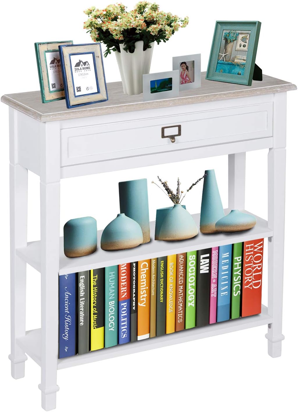kinbor Wood Console Table with Drawer and Shelf for Living