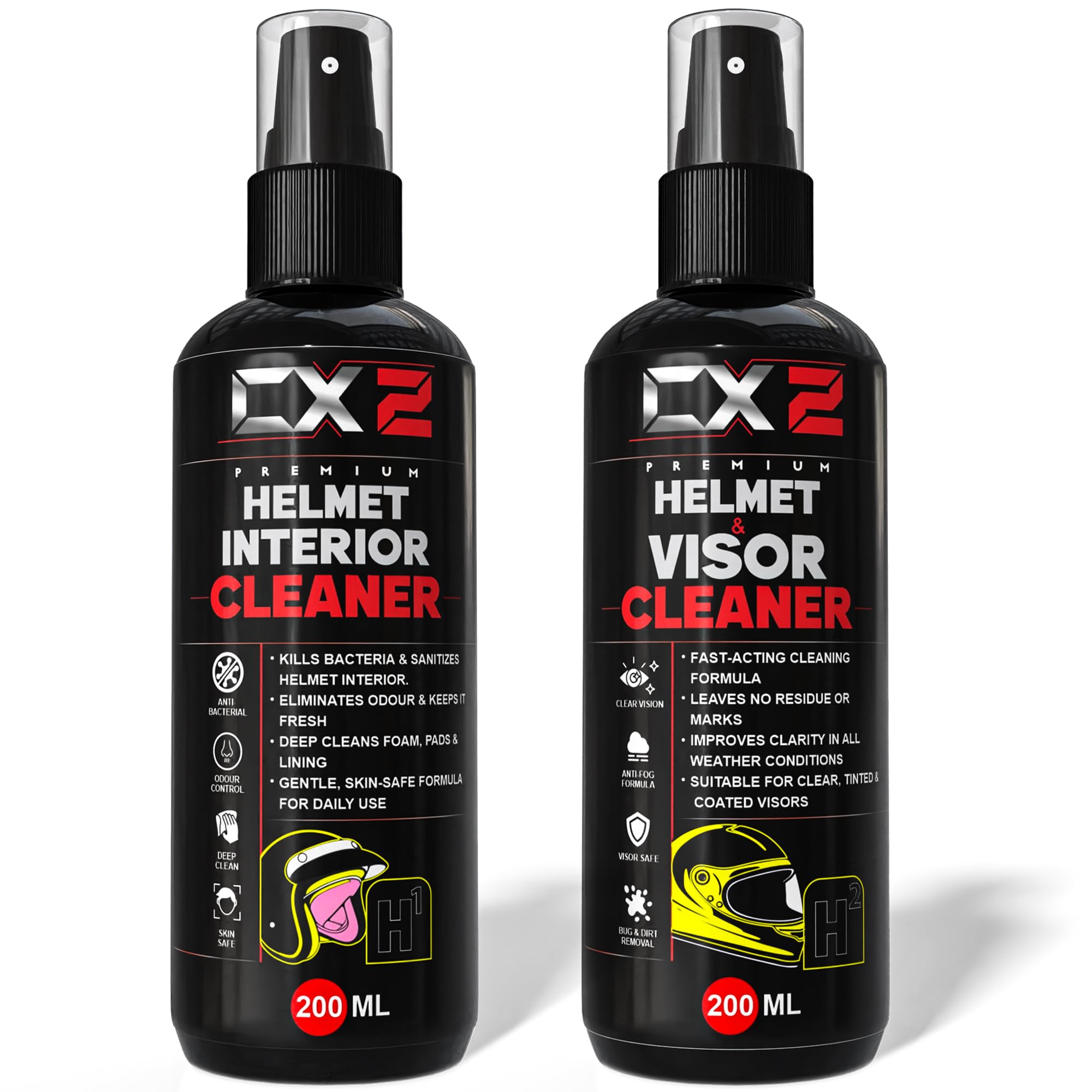 CX2 Helmet Care Kit 2-in-1 – Helmet Visor Cleaner & Interior Cleaner Spray (200ml Each) | Anti-Bacterial, Anti-Odour, Quick Dry Formula | Removes Dirt, Sweat & Smell | Suitable for All Bike Helmets-picture-25