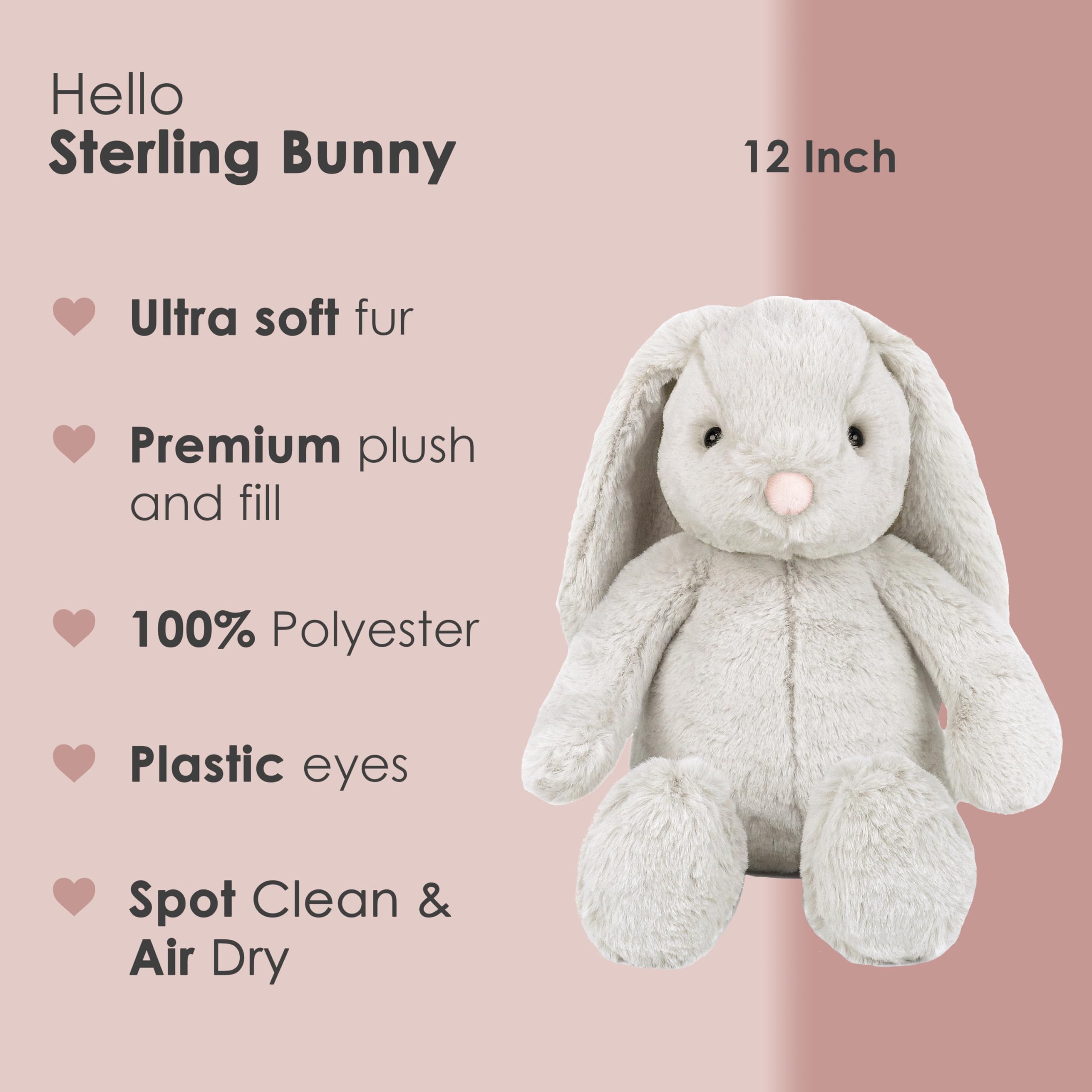 MON AMI Sterling Bunny 13-Inch Stuffed Rabbit for Boys & Girls, Gray, 12 inches - Image 2