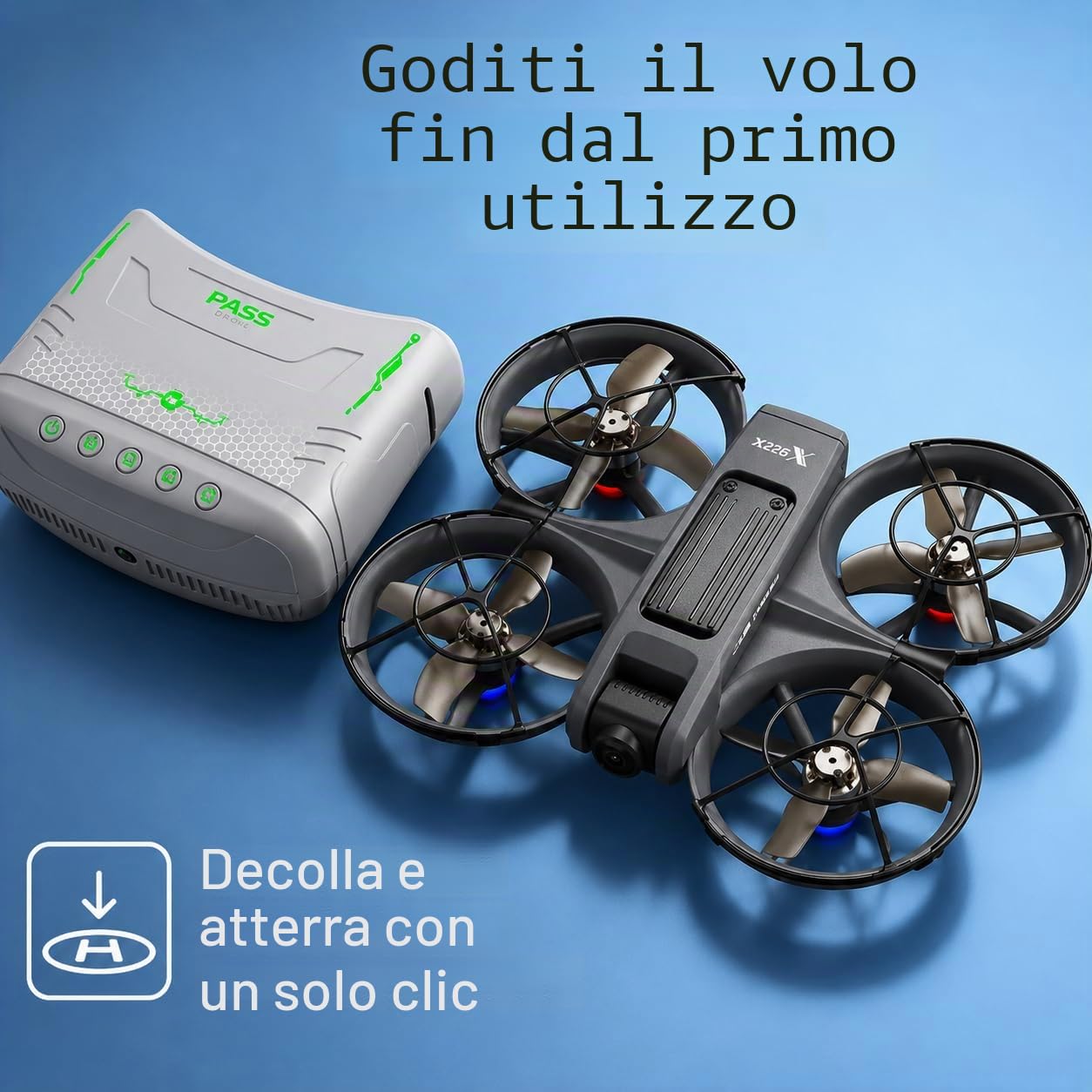 X226 VR Drone FPV con Occhiali VR, Fotocamera 720P, Motore Brushless, Stabilizzazione Ottica, Acrobazie 360°, Modalità Principiante e Doppia Fotocamera