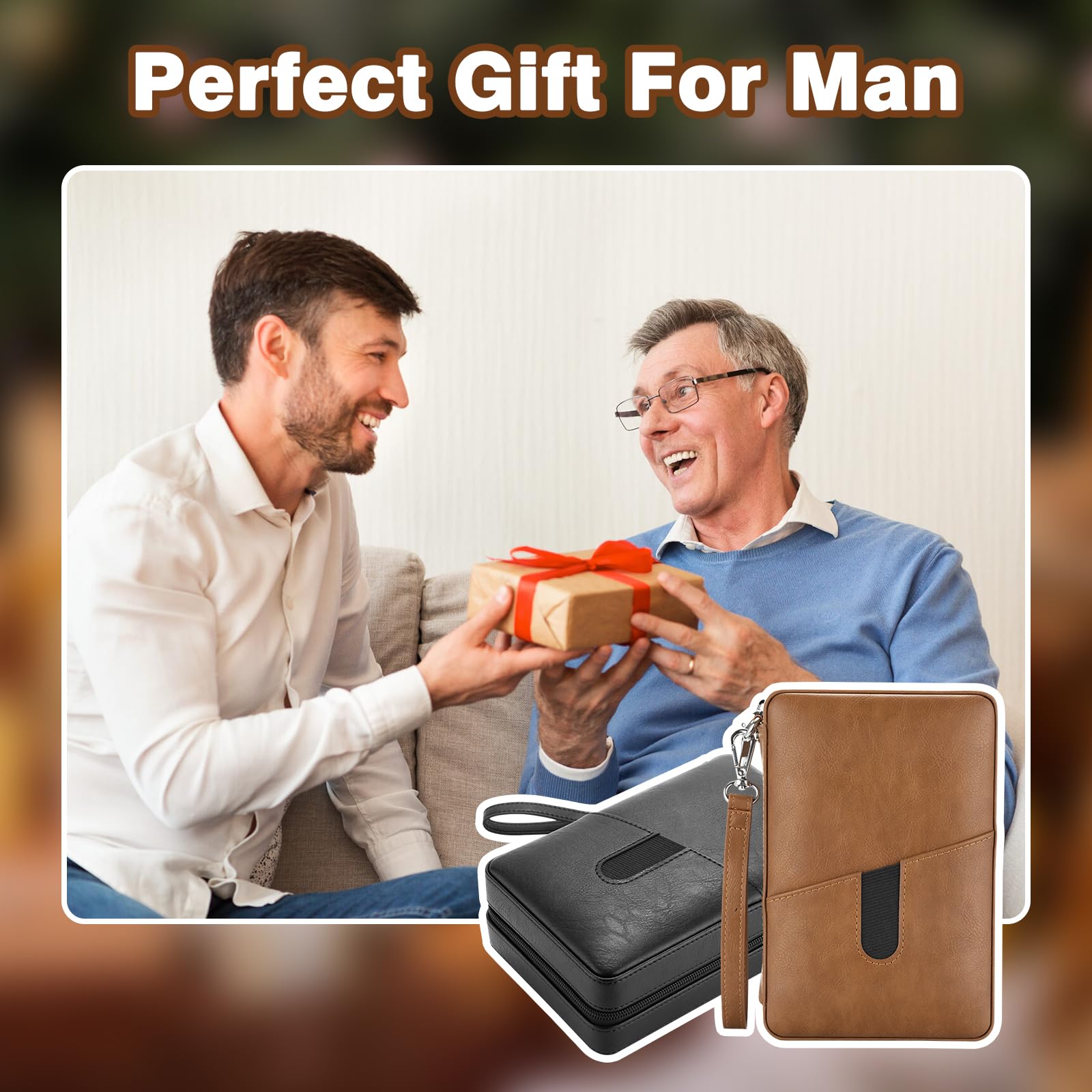 Custodia per sigari da viaggio in pelle, con igrometro e umidificatore, borsa per accessori per sigari, umidificatore portatile da viaggio, offre spazio per 6 sigari, scatola per sigari per uscire