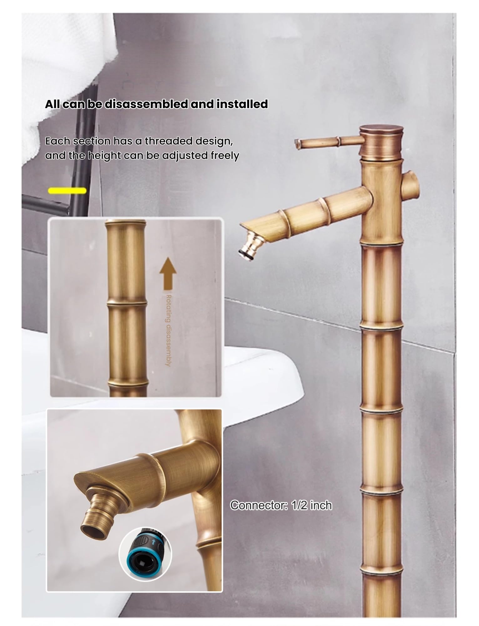 Fuente de grifo antigua, columna de agua de bambú de cobre para jardín, hidrante decorativo para patio